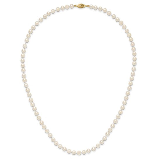 14kt Yellow Gold 5-6mm White Round Akoya Saltwater Cultured Pearl 20 inch Necklace