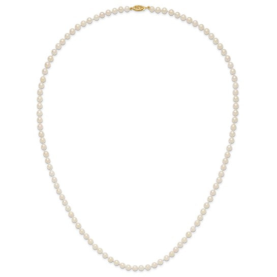 14kt Yellow Gold 5-6mm White Round Akoya Saltwater Cultured Pearl 24 inch Necklace