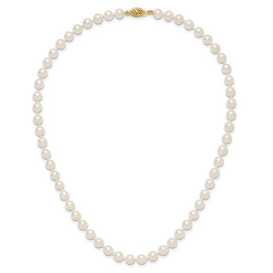 14kt Yellow Gold 6-7mm White Round Akoya Saltwater Cultured Pearl 16 inch Necklace
