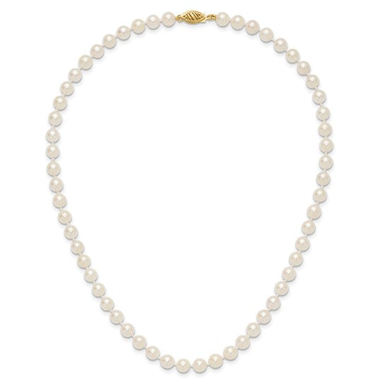 14kt Yellow Gold 6-7mm White Round Akoya Saltwater Cultured Pearl 20 inch Necklace