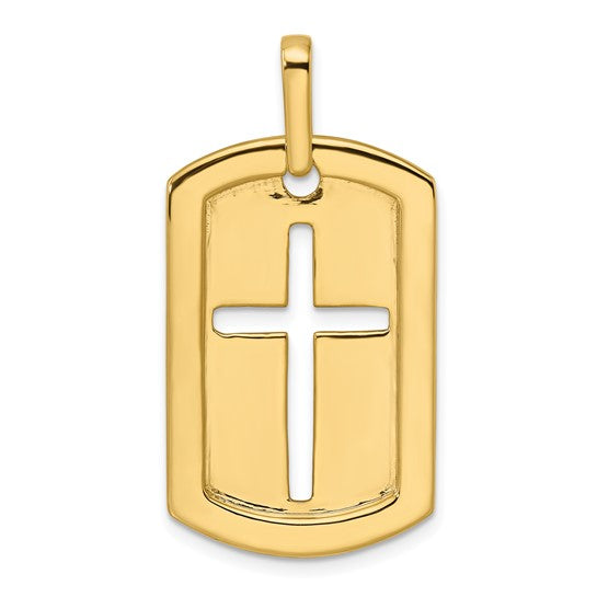 True Origin 14KT Yellow Gold Men's 3/4 carat Lab Grown Diamond VS+ F+ Complete Cross Dog Tag Pendant