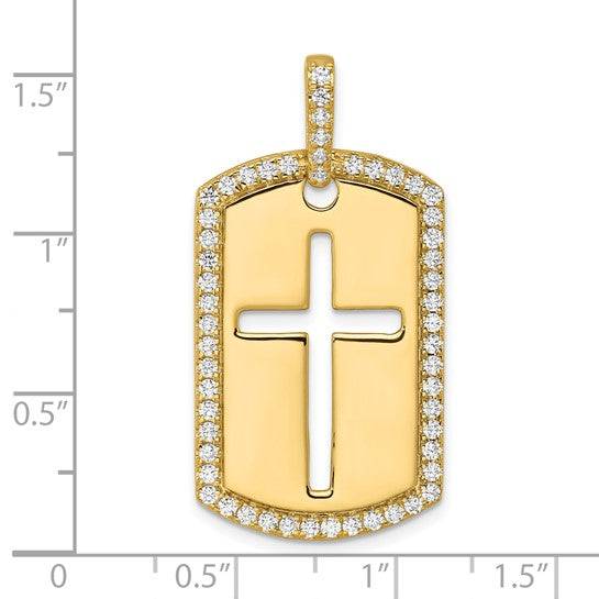 True Origin 14KT Yellow Gold Men's 3/4 carat Lab Grown Diamond VS+ F+ Complete Cross Dog Tag Pendant