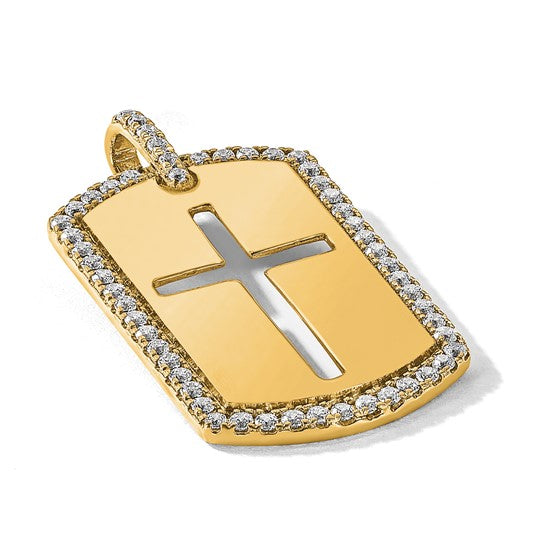 True Origin 14KT Yellow Gold Men's 3/4 carat Lab Grown Diamond VS+ F+ Complete Cross Dog Tag Pendant