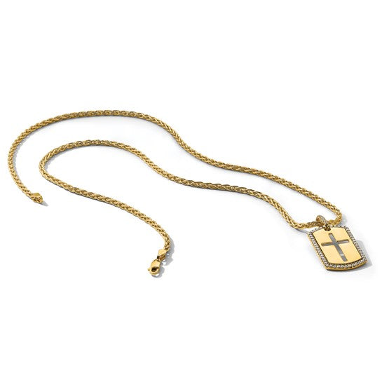 True Origin 14KT Yellow Gold Men's 3/4 carat Lab Grown Diamond VS+ F+ Complete Cross Dog Tag Pendant