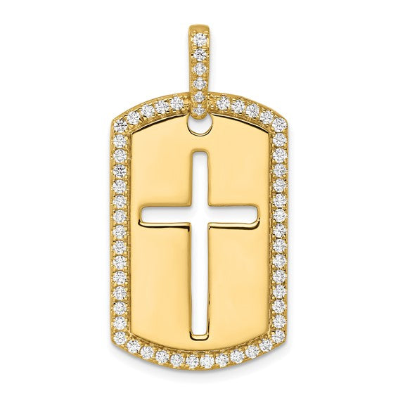 True Origin 14KT Yellow Gold Men's 3/4 carat Lab Grown Diamond VS+ F+ Complete Cross Dog Tag Pendant
