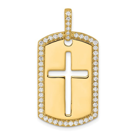 True Origin 14KT Yellow Gold Men's 3/4 carat Lab Grown Diamond VS+ F+ Complete Cross Dog Tag Pendant