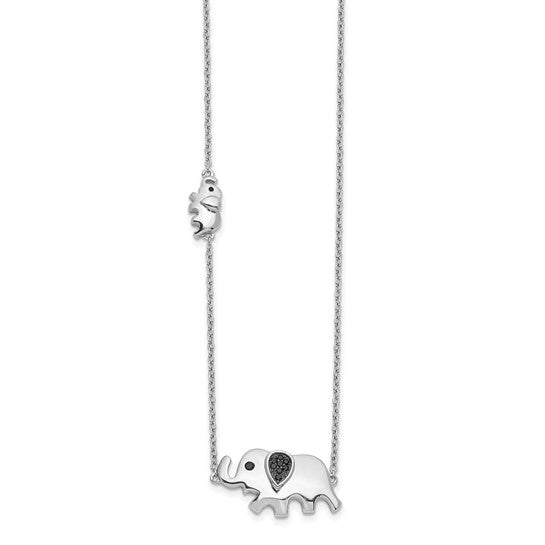 14kt White Gold Black Diamond Elephant 18 inch Necklace
