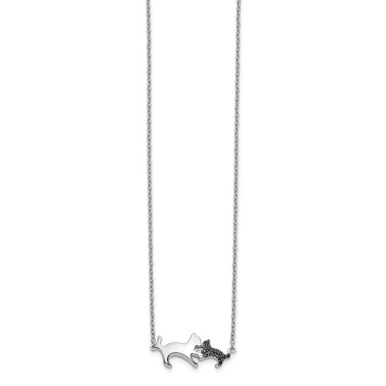 14kt White Gold Black Diamond Mother and Baby Cat 18 inch Necklace