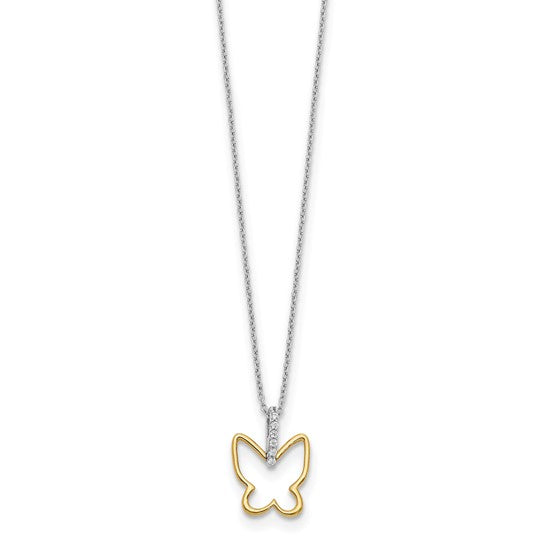 14kt Two-tone Diamond Butterfly 18 inch Necklace
