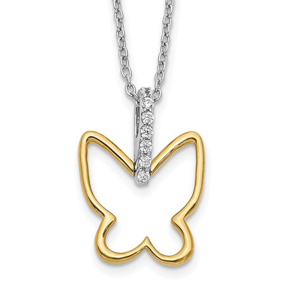 14kt Two-tone Diamond Butterfly 18 inch Necklace