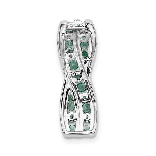 14kt White Gold Twist Diamond and Emerald Fancy Chain Slide