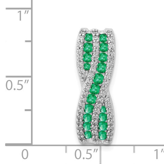 14kt White Gold Twist Diamond and Emerald Fancy Chain Slide