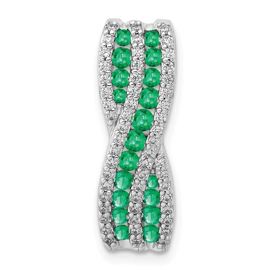 14kt White Gold Twist Diamond and Emerald Fancy Chain Slide