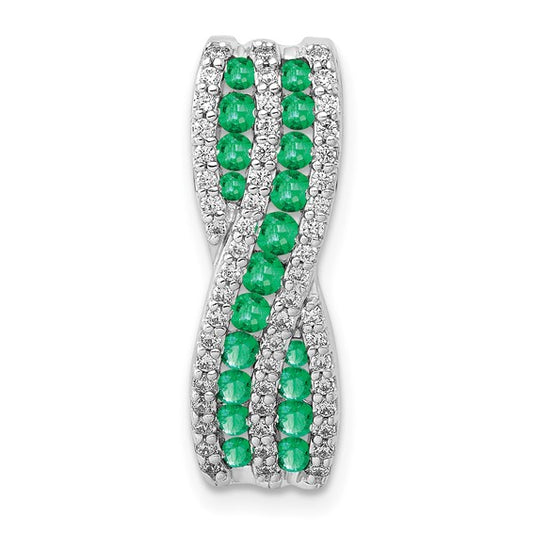 14kt White Gold Twist Diamond and Emerald Fancy Chain Slide