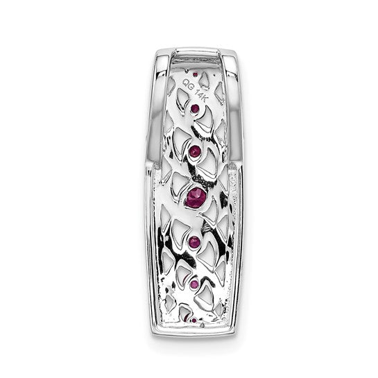 14kt White Gold Diamond and .26 Ruby Fancy Chain Slide
