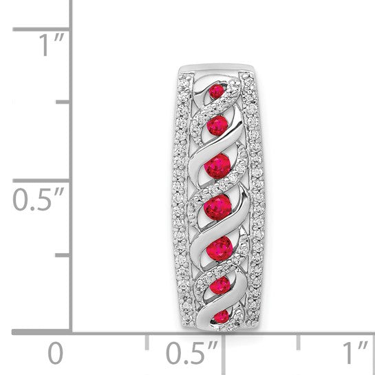 14kt White Gold Diamond and .26 Ruby Fancy Chain Slide