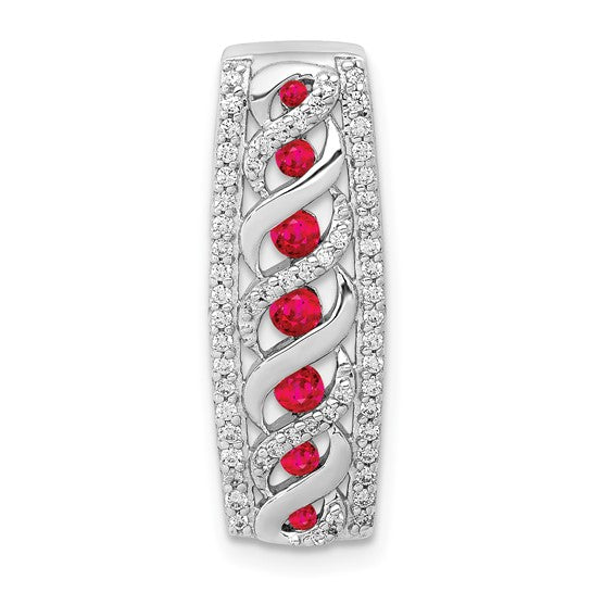 14kt White Gold Diamond and .26 Ruby Fancy Chain Slide