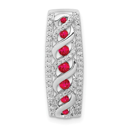 14kt White Gold Diamond and .26 Ruby Fancy Chain Slide