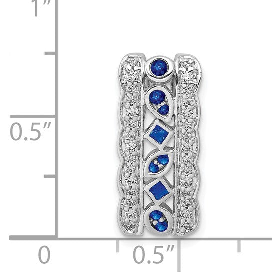 14kt White Gold 1/5ct. Diamond and .17 Sapphire Fancy Chain Slide