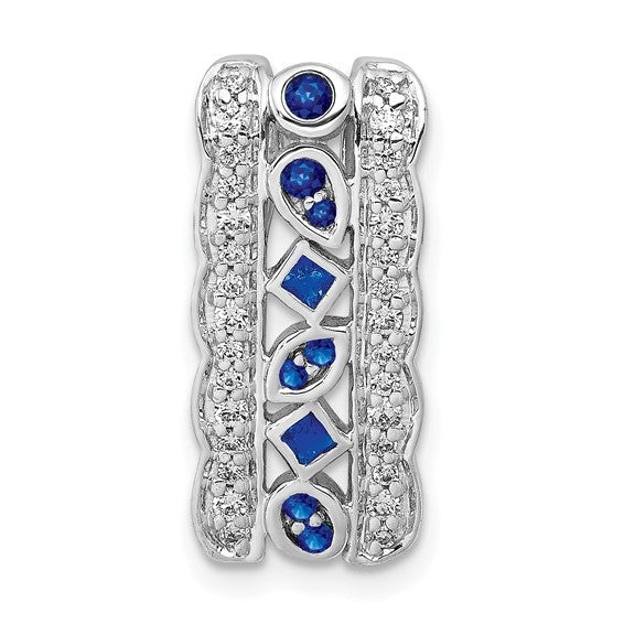 14kt White Gold 1/5ct. Diamond and .17 Sapphire Fancy Chain Slide