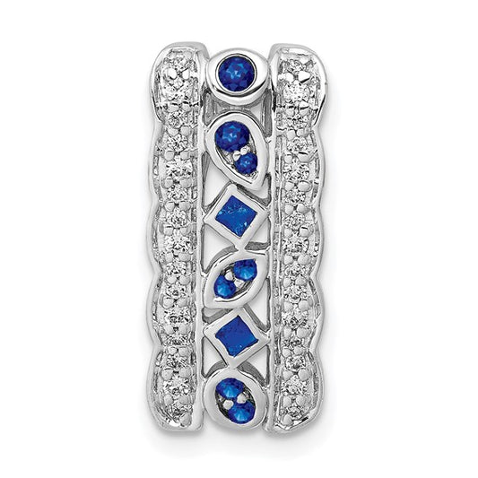 14kt White Gold 1/5ct. Diamond and .17 Sapphire Fancy Chain Slide