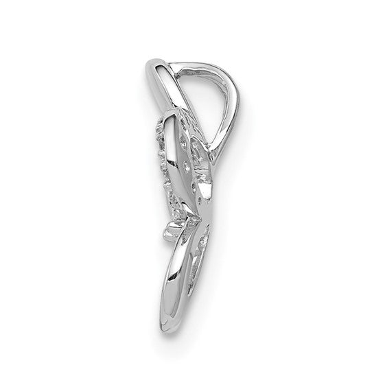 14kt White Gold 1/20ct. Diamond Round Petal Flower Chain Slide