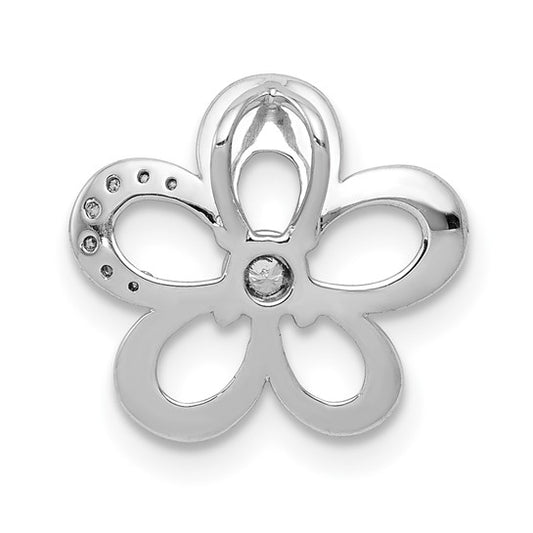 14kt White Gold 1/20ct. Diamond Round Petal Flower Chain Slide