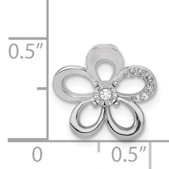 14kt White Gold 1/20ct. Diamond Round Petal Flower Chain Slide