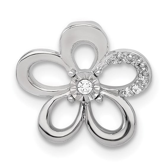 14kt White Gold 1/20ct. Diamond Round Petal Flower Chain Slide