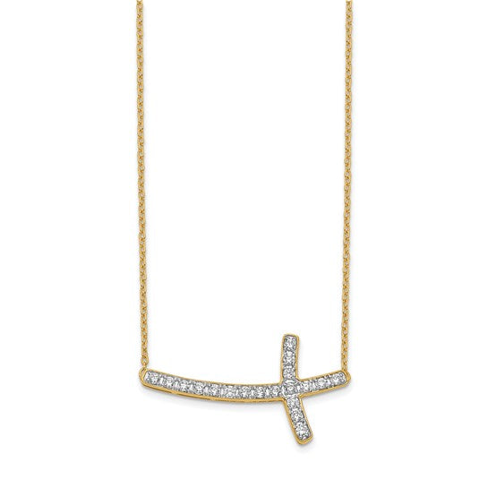14kt Yellow Gold Diamond Sideways Cross 18in Necklace