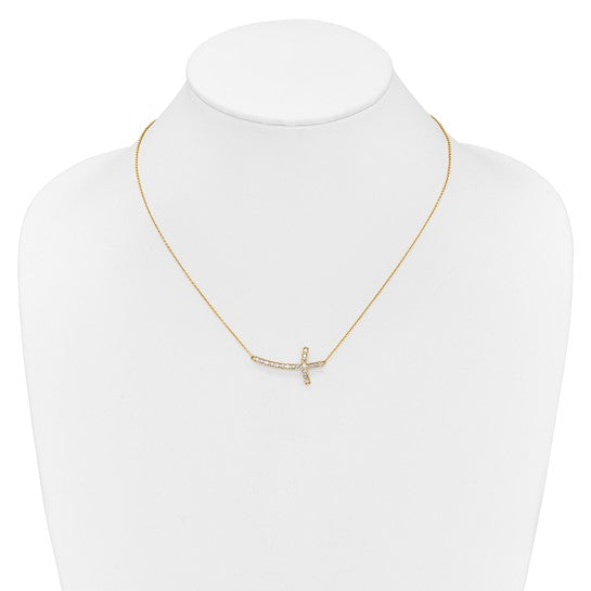 14kt Yellow Gold Diamond Sideways Cross 18in Necklace