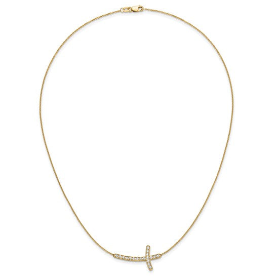 14kt Yellow Gold Diamond Sideways Cross 18in Necklace
