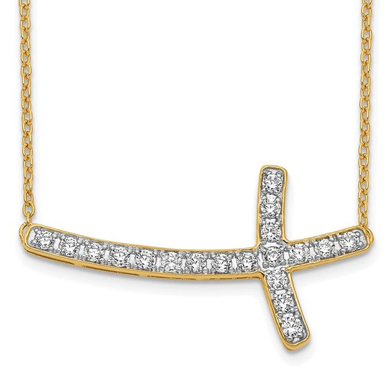14kt Yellow Gold Diamond Sideways Cross 18in Necklace