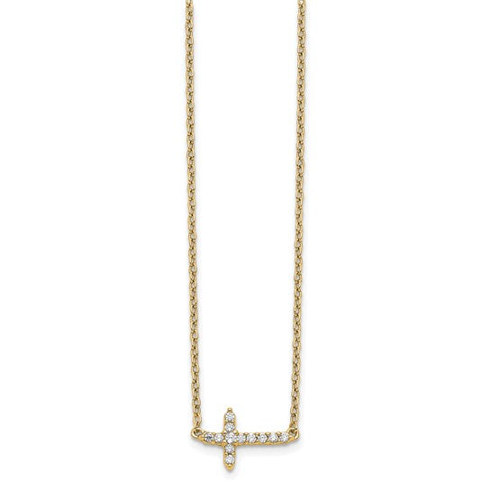 14kt Yellow Gold Diamond Sideways Cross 18in Necklace