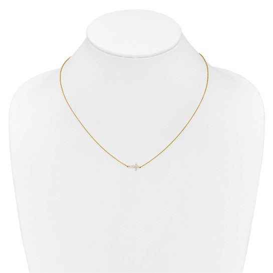 14kt Yellow Gold Diamond Sideways Cross 18in Necklace
