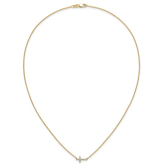 14kt Yellow Gold Diamond Sideways Cross 18in Necklace