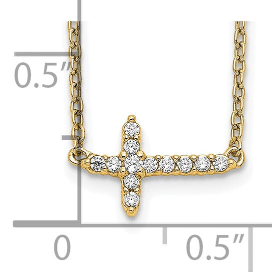 14kt Yellow Gold Diamond Sideways Cross 18in Necklace