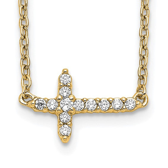 14kt Yellow Gold Diamond Sideways Cross 18in Necklace