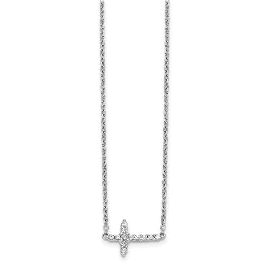 14kt White Gold Diamond Sideways Cross 18in Necklace
