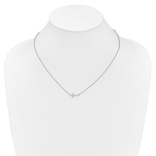 14kt White Gold Diamond Sideways Cross 18in Necklace