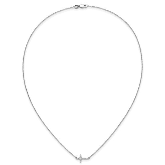 14kt White Gold Diamond Sideways Cross 18in Necklace