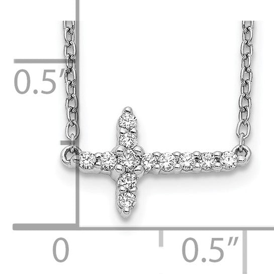 14kt White Gold Diamond Sideways Cross 18in Necklace