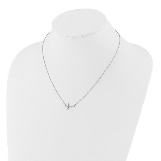 14kt White Gold Diamond Sideways Cross 18 in. Necklace