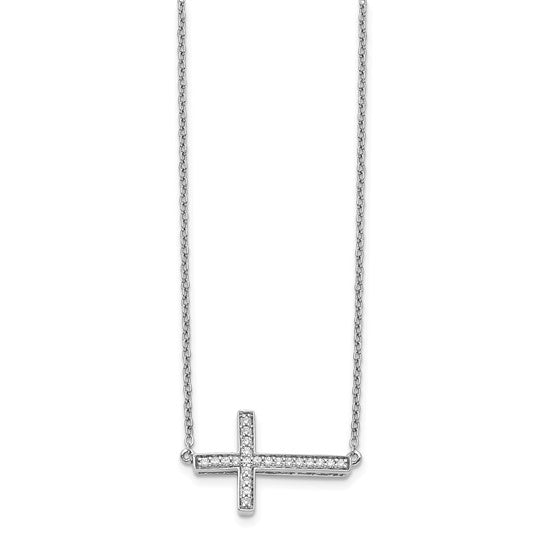 14kt White Gold Diamond Sideways Cross 18in Necklace