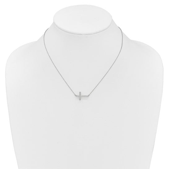 14kt White Gold Diamond Sideways Cross 18in Necklace