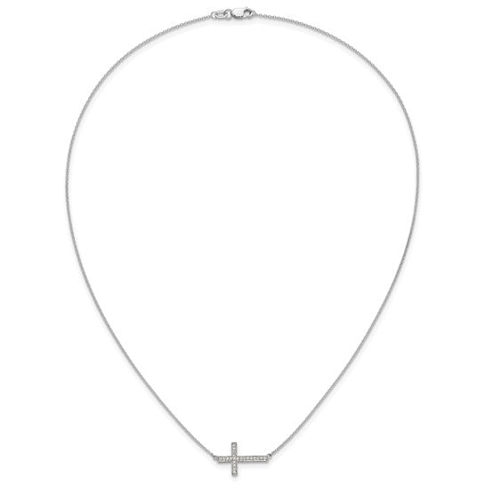14kt White Gold Diamond Sideways Cross 18in Necklace