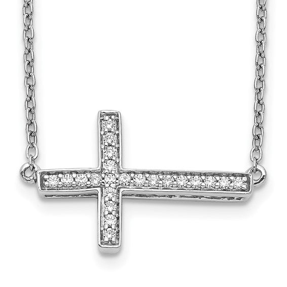 14kt White Gold Diamond Sideways Cross 18in Necklace