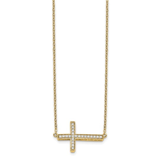 14kt Yellow Gold Diamond Sideways Cross 18in Necklace