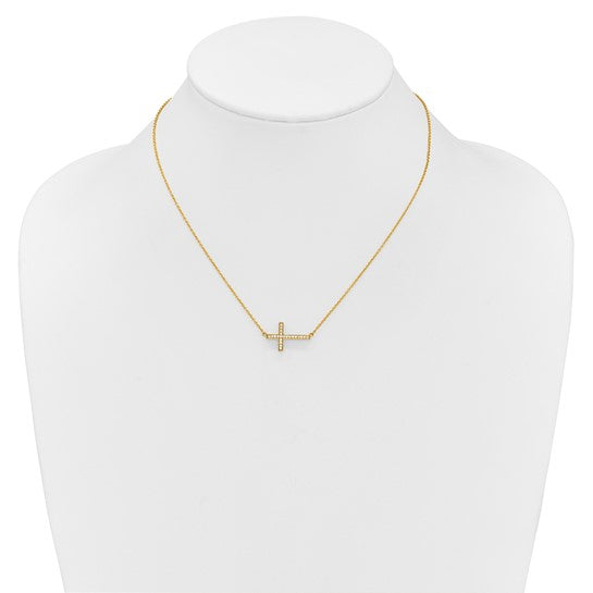 14kt Yellow Gold Diamond Sideways Cross 18in Necklace