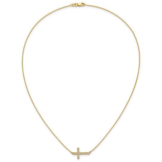 14kt Yellow Gold Diamond Sideways Cross 18in Necklace